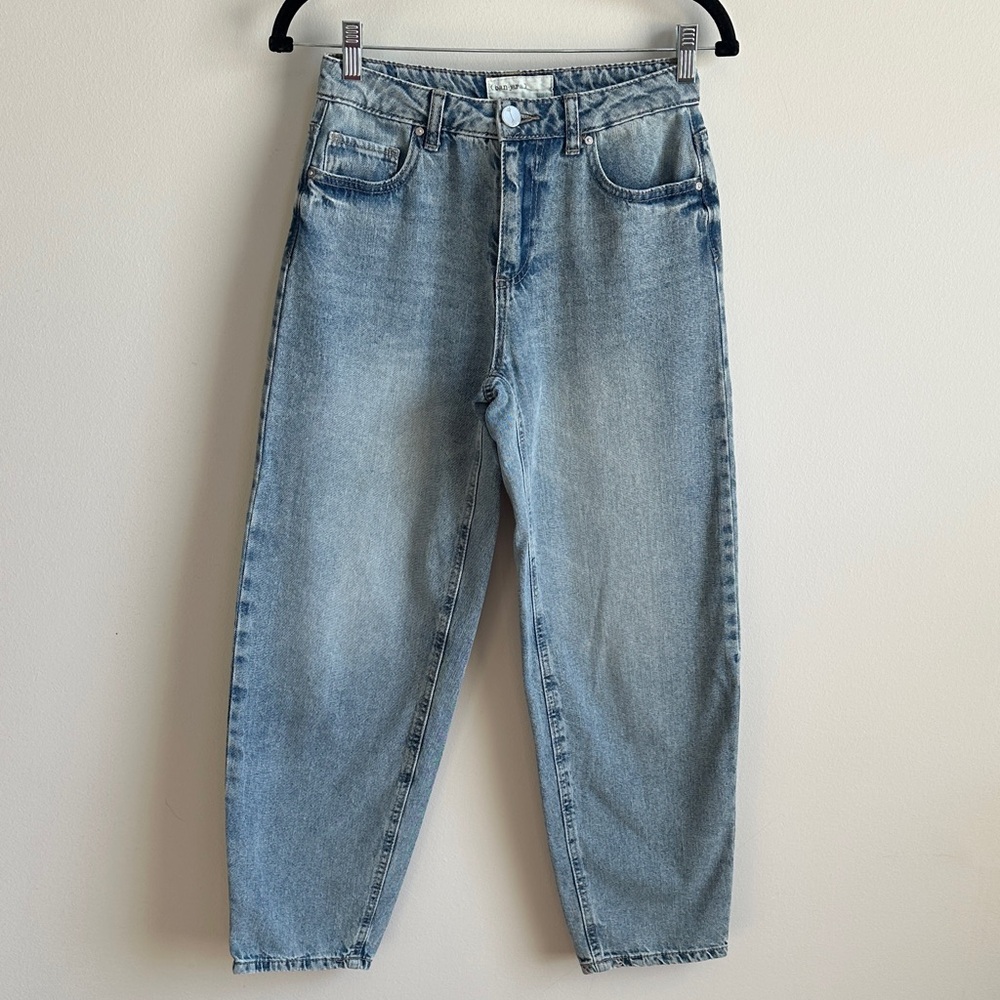 Women Mid Rise Light Wash Barrel Leg Balloon Tapered Jeans Sz 1 Indie Kid Trendy